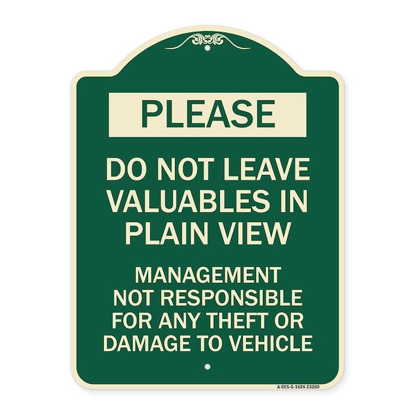 Signmission Do Not Leave Valuables in Plain View Management Not Responsible for ANY Theft, A-DES-G-1824-23280 A-DES-G-1824-23280 - main